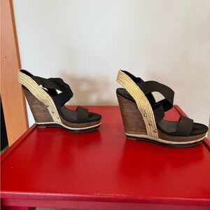 Jessica Simpson Black Espadrille Platform Wedge Sandals with Jute Heel